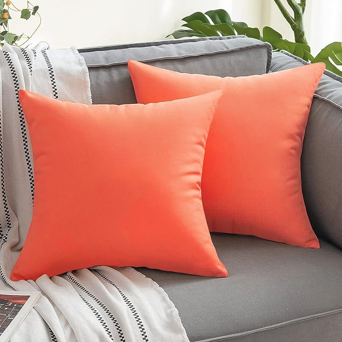 VAKADO Outdoor Waterproof Throw Pillow Covers 18X18 Set of 2 Decorative Orange Patio Furniture Cushion Cases Outside Decor for Couch Garden Bench Porch
