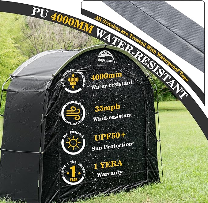 Happy Travel Bike Storage Shed Tent, Waterproof Portable Bicycle Cover with 30% More Top Storage Space for 2/3/4/8 Bikes,Clips Easy Setup Outdoor Sheds Shelter for Motorcycle, Garden Tools, Lawn Mower