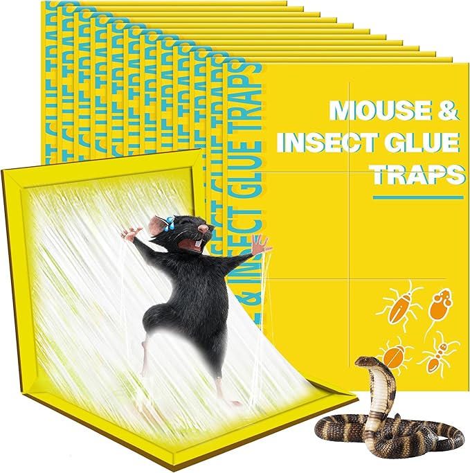 12 Pack Sticky Mouse Traps, Sticky Traps for Rats Mice Rodents Snakes No Touch Indoor Mouse Traps for Home Kitchen Garage Attic Basements, Easy to Set, Yellow