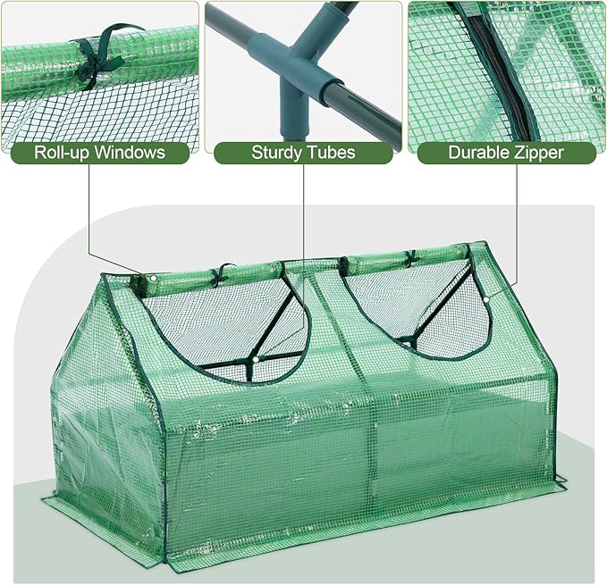 BPS 6x3x3 FT Raised Garden Bed with Green PE Cover, Portable Mini Greenhouse with 2 Zipper Windows for Patio, Garden, Yard