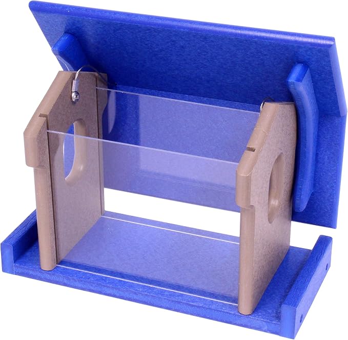 Bluebird Feeder - Poly Lumber - Hanging Blue Bird Feeder for Mealworms (Blue and Weathered Wood)