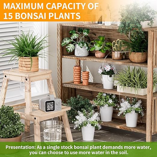 Automatic Plant Waterer Indoor Plant Watering Devices System, Self Drip Irrigation System Kit for Indoor Outdoor Garden, Adjustable Drippers, Water 15 Plants