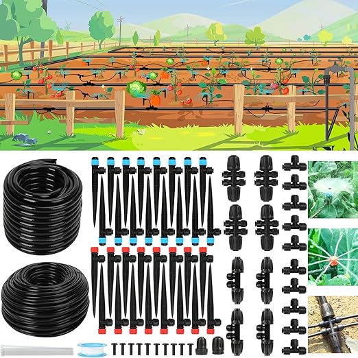 Drip Irrigation System Kit – 2026 New Quick-Connect Automatic Watering & Misting System with 48FT 1/2" Tubing, Large Coverage & Water-Saving for Greenhouses, Lawns, Gardens, Raised Beds