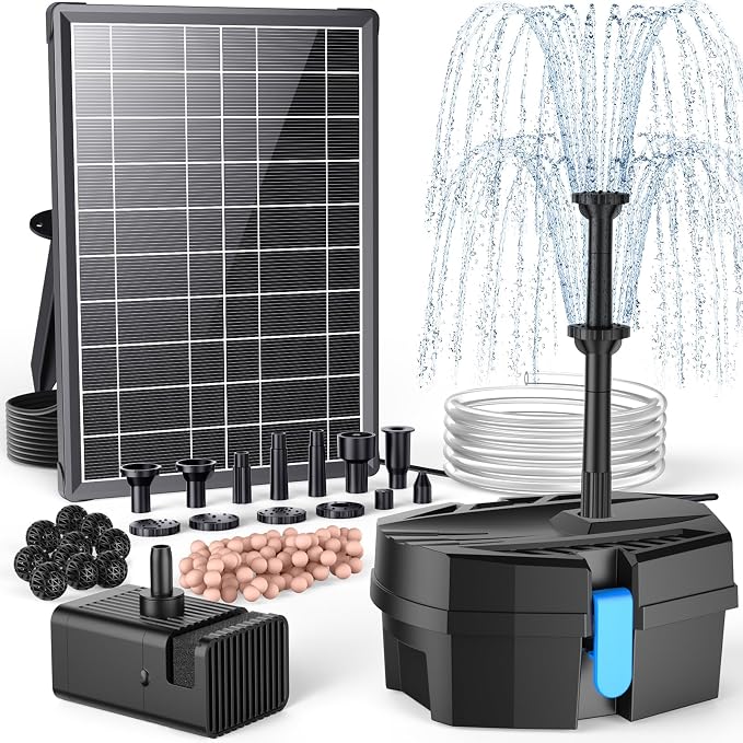 POPOSOAP Solar Pond Filter with Fountain Pump Kit, 8W Solar Water Fountain Pump, Solar Pond Pump for Outdoor Pond BirdBath Fountain Waterfall DIY Water Feature-P3081
