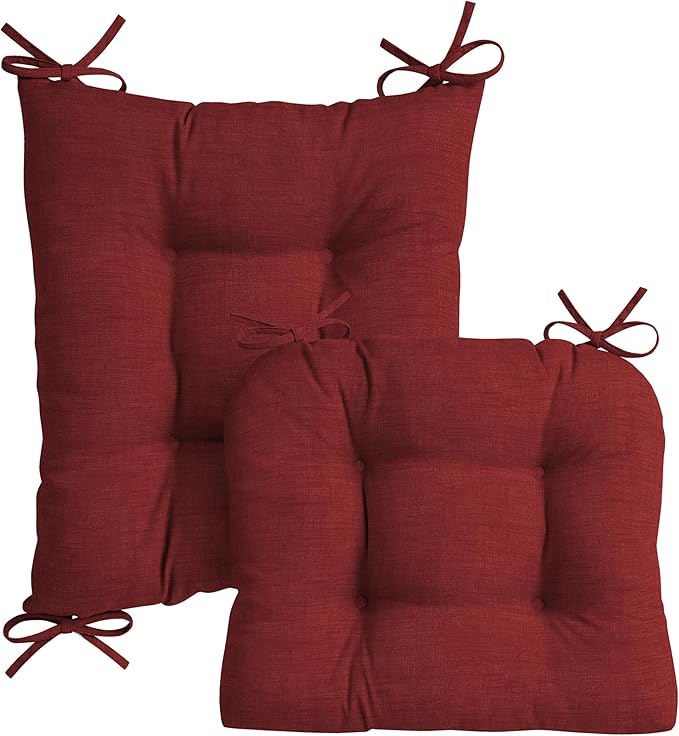 Arden Plush Indoor/Outdoor Rocking Chair Cushion Set, 18 x 20, Water Repellent, Fade Resistant, Tufted Cushion for Rocking Chairs Ruby Red Leala