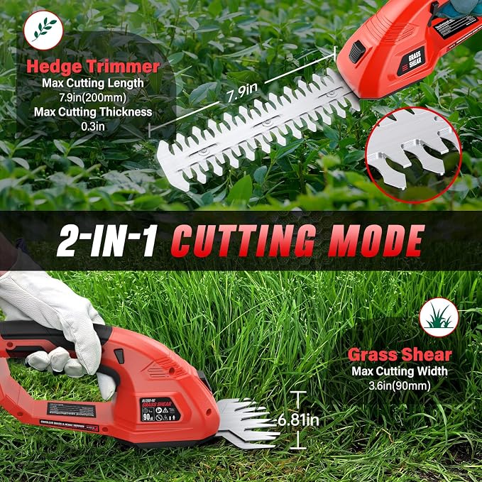 Cordless Grass Shear & Hedge Trimmer fit Milwaukee M18/18V Battery, 2 in 1 Handheld Electric Shrubbery Trimmer, Bush Trimmer for Yard & Garden, Lawn(Tool Only)