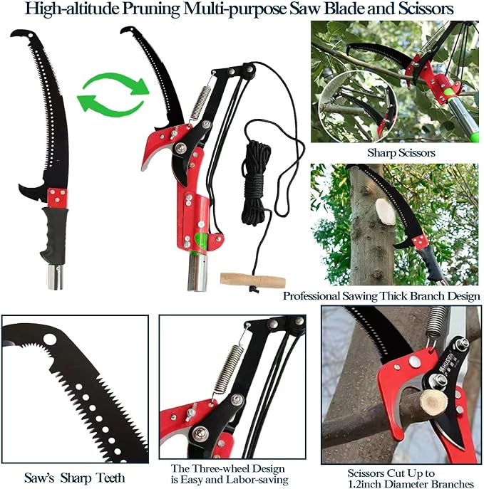 2-32 Feet Pole Saws For Tree Trimming Manual Pole Saw Tree Trimmers Tree Pruner Extendable Tree Pole Saw Green