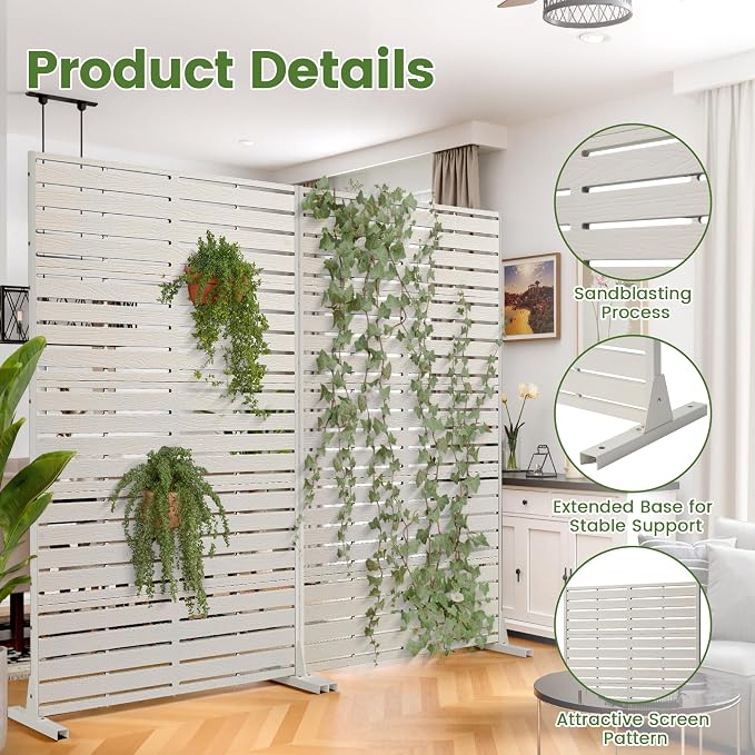 Outdoor Privacy Screen 60" H HDPE Decorative Freestanding Privacy Panel, Sandblasting Louvered Privacy Screens with Stand, Weather-Resistant Panel for Patio, Balcony, Backyard(5 Panels)