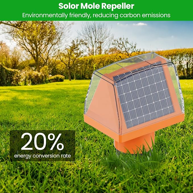 Mole Repellent Screw Solar Powered Gopher Deterrent Stake for Outdoor Lawns with Electic Vibration, Repels Snake Vole Groundhog Armadillo from Yard and Garden (2 Pack)