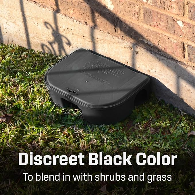 Exterminators Choice Compact Mouse Bait Station - Compact Outdoor Mouse Bait Box - Lockable Design with Key - Versatile Indoor & Outdoor Use - Pack of 12, Black, 4.75in x 3.5in x 1.25in.