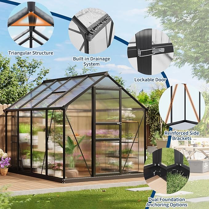Greenhouse, 6x8 FT Greenhouse for Outdoors, Walk-in Green House with Ground Nails and Vent Windows, Sliding Lockable Door, Green Houses for Outside Garden Backyard, Patio