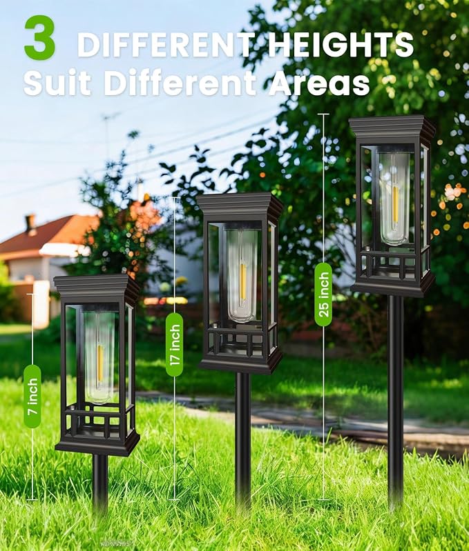 12 Pack Solar Pathway Lights Outdoor, Taller Bright Solar Path Lights Waterproof, Auto On/Off Solar Powered Garden Lights for Outside Landscape Path Walkway Yard Lawn Driveway Patio Lighting Decor