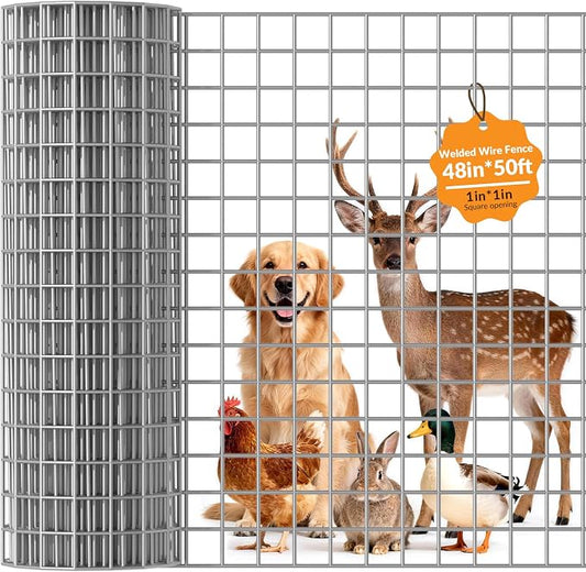 Welded Wire Fence 1‘’x 1‘’ 48in x 50 ft,Vinyl Coated Welded Wire Mesh Roll,16GA Heavy Duty Galvanized Chicken Wire Fencing, Hardware Cloth for Yard Vegetable Protection Goat & Poultry Netting