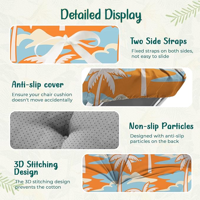 Outdoor Chaise Lounge Chair Cushion 75.1 x 22.8 x 4.7 Inches 100% Waterproof Replacement Cotton Patio Pool Lounge Chair Cushion for Outdoor Furniture with Ties, Orange Coconut Tree