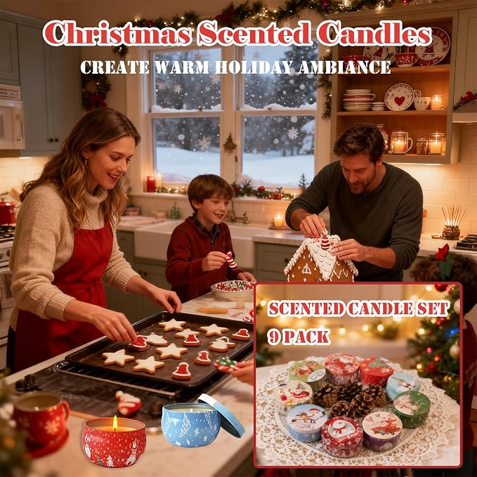 Christmas Scented Candles Gift- Aromatherapy Candle-Soy Wax-Long Lasting Burn time, Gifts for Women & Men,Home Decor,Scented Soy Candle Set,Holiday Home Scent (9, Christmas-Scented Candles 2)