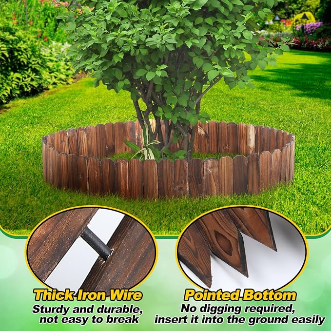 Wooden Garden Edging - 13.1ft x 11.8in Pine Landscape Border, Flexible Weather-Resistant Fences for Decorate Spring Outdoor Patio Yard Lawn Flower Beds
