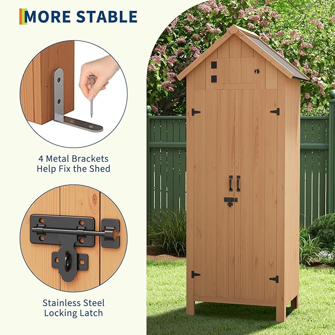 Outdoor Wooden Storage Wardrobe – Waterproof, Lockable Doors, 3 Adjustable Shelves, Multi-Wall Garden Organizer for Patio, Balcony – 177×72×54cm