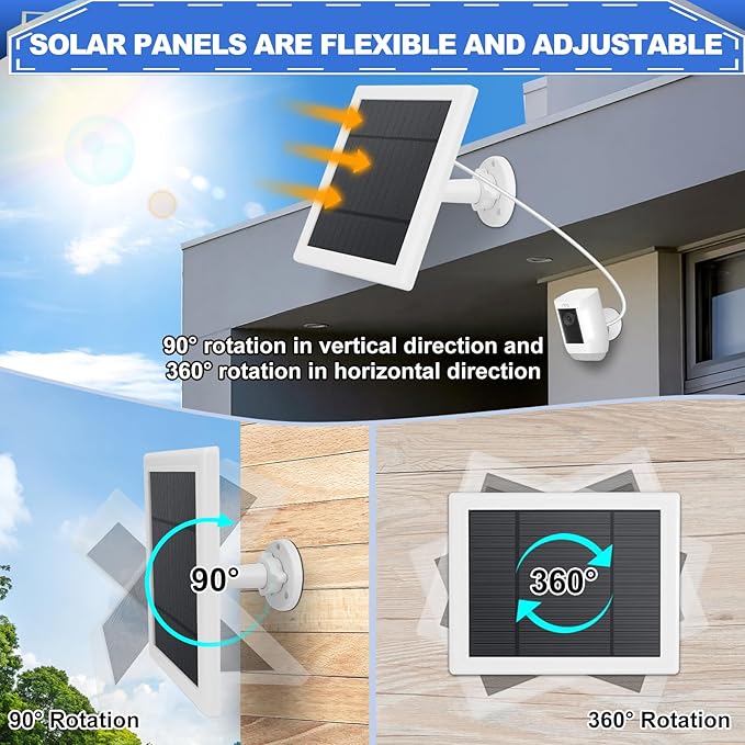 2 Pack Solar Panel for Ring Camera, 2 Pack 3 Port Compatible with Ring Spotlight Plus/Pro/Cam Battery & Stick Up Outdoor Cam Battery 5W Solar Charger IP65 Waterproof &16.4ft Long Cable
