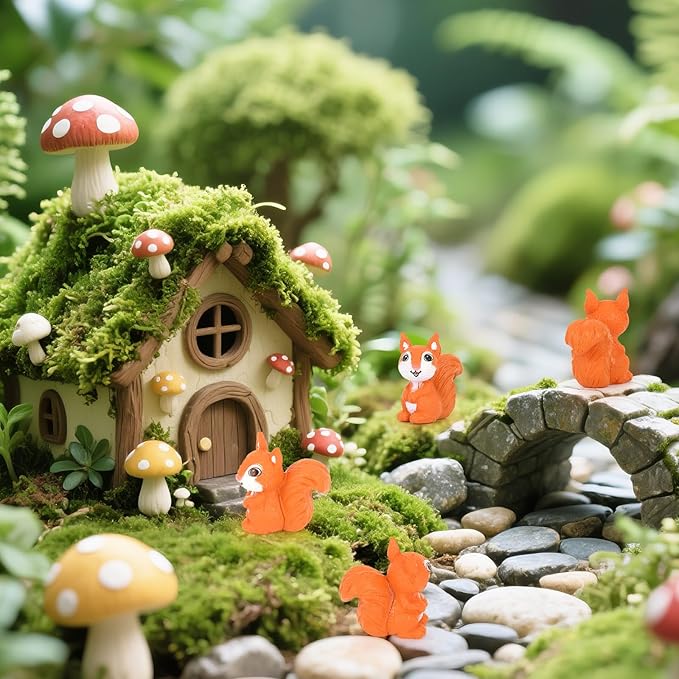 50pcs Mini Squirrel Figurines, Adorable Tiny Miniature Squirrels Plastic Toy Figures Small Animal Ornament Little Statue Decorations for Outdoor Garden Landscape Potted Plants DIY Crafts & Home Decor