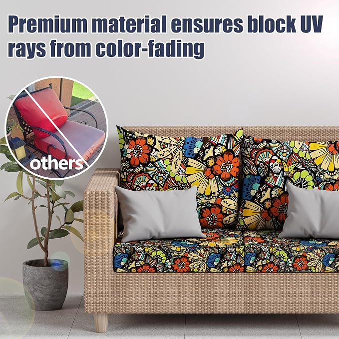 8Pcs Stretch Patio Cushion Covers, Outdoor Couch & Sofa Replacement Slipcovers for Patio Furniture Cushion Covers, Washable Reusable Furniture Protector