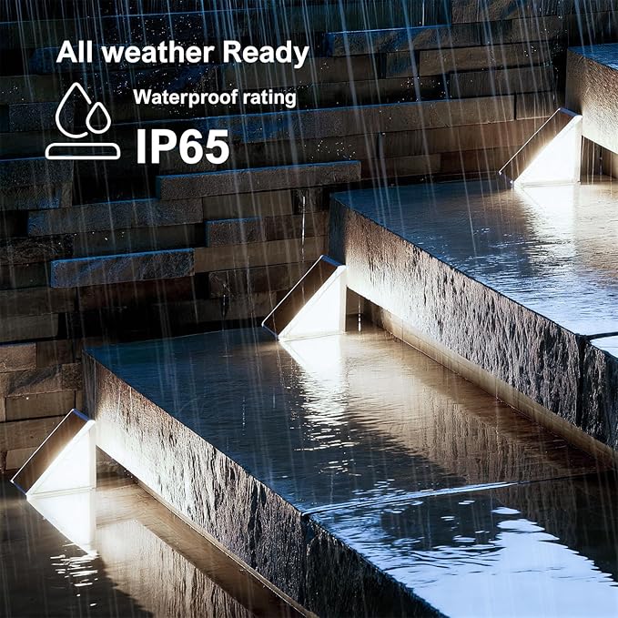 Grey Solar Step Light Outdoor Stair Lights, Deck Lights Outdoor Powered IP65 Waterproof, 6500K Cool White Solar Outdoor Step Light, Decor for Stair, Deck, Step,Porch and Outside Patio,8 Pack