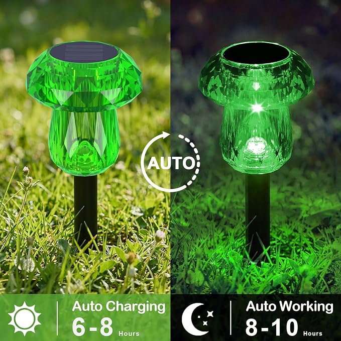 Solar Halloween Lights Outdoor 8 Pack Green Mushroom Pathway Decor | LED Waterproof Halloween Decorations for Garden Yard Driveway Garden Walkway Path Landscape Lawn Lighting