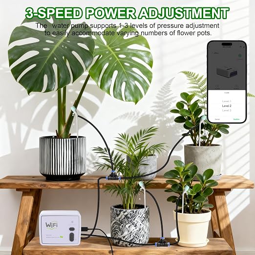 Smart WiFi Drip Irrigation System,Dual Channel Automatic Watering Kit for 20 Potted Plants,Compatible with Alexa/Google Home,Timer with App Control,20 Adjustable Emitters & 15M Hose for Indoor Garden