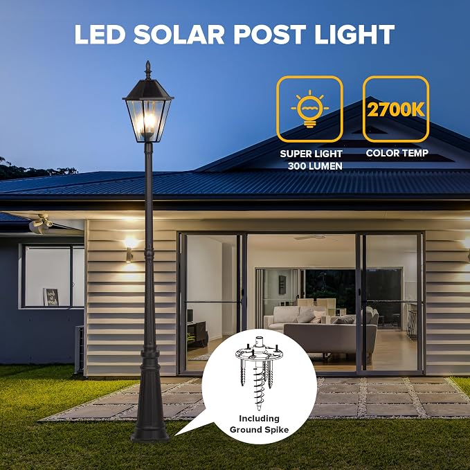LUTEC London 12513LE4-SL LED Post Solar Light Outdoor Vintage Street Lights for Lawn Patio Yard Pathway Garden