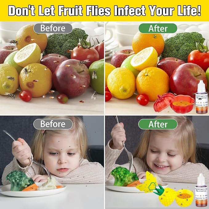 Fruit Fly Trap Refill Liquid, Effective Gnat Killer&Fruit Fly Catcher Bait Refill, Long-Lasting Fruit Scented Ants Attractant for Kitchen Bathroom Living Room Use, Safe Near Food (4 Pack)