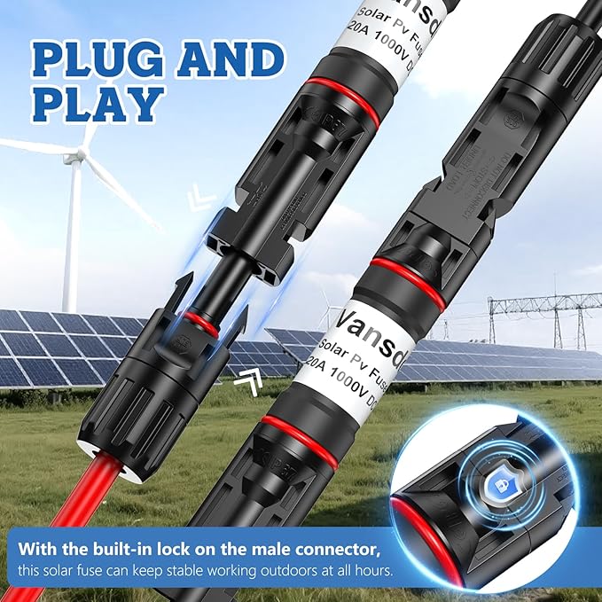 Vansdon 20A Solar Fuse Holder Inline,Male and Female Connector for Solar Panel and Solar Controller,Waterproof Solar Panel Fuse, 5PCS