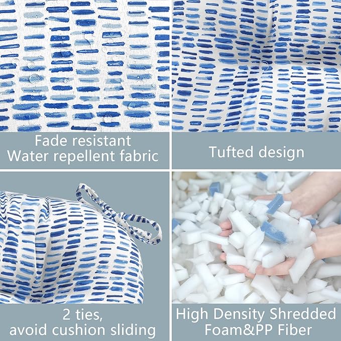 LVTXIII Outdoor Seat Cushions Seasonal Tufted Chair Cushions, Patio Chair Pads for Dining Chairs, Office Armchairs and Garden Furniture Decoration (Round Back, 19”x19”x4”, Blue Pebble, 2 Pack)