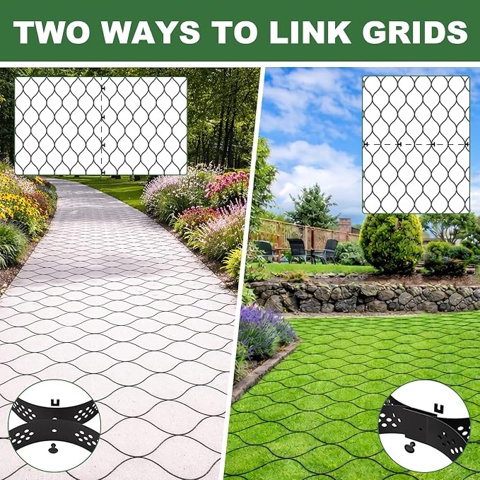 Gravel Grid 2'' Depth with Metal Stakes, 6.6x65 FT Geogrid for Gravel Driveway 2200 lbs per Sq FT Erosion Control Ground Grid Gravel Stabilizer Grid for Driveway, Parking Lot, Slope, Walkway, Patio