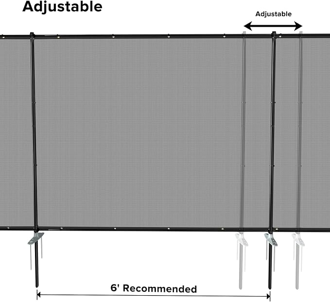 5'x124' Privacy Fence Kit Freestanding Mesh Screen with Iron Poles Temporary Fencing Outdoor Patio Backyard Divider Dog Air Conditioner Trash Fence Light Gray