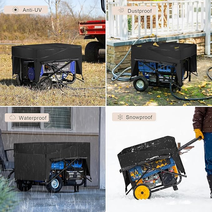 Porch Shield Generator Covers Running - Heavy Duty Waterproof Generator Rain Enclosure Tent Tarpaulin Shelter for 3500 -12000 Watt, Black（Top Opening）