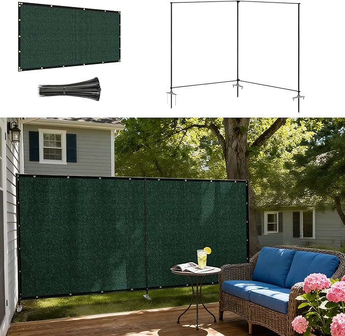 Windscreen4less Outdoor Privacy Fence Screen, 5'x13' Freestanding Privacy Fencing Set with Iron Poles and Ground Spikes, UV Resistant Mesh Cover Garden Pet Fencing for Backyard Patio Pool, Green