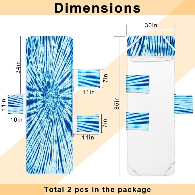 Lounge Chair Towel Cover (Pack of 2), Tie Dye Style Chaise Lounge Cover, Beach Chair Covers with Pockets for Pool Beach Garden Courtyard Outdoor Trips, 85 x30 in, Dark Blue