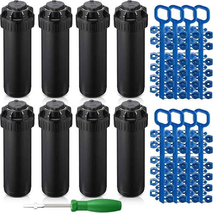 8 Pack Pop Up Sprinkler Heads with Screwdriver & Nozzle, Compatible with 5000 Series Gear Drive Rotor Sprinklers, Adjustable 25-360° Pattern, 25-50FT Spray Distance for Garden Irrigation