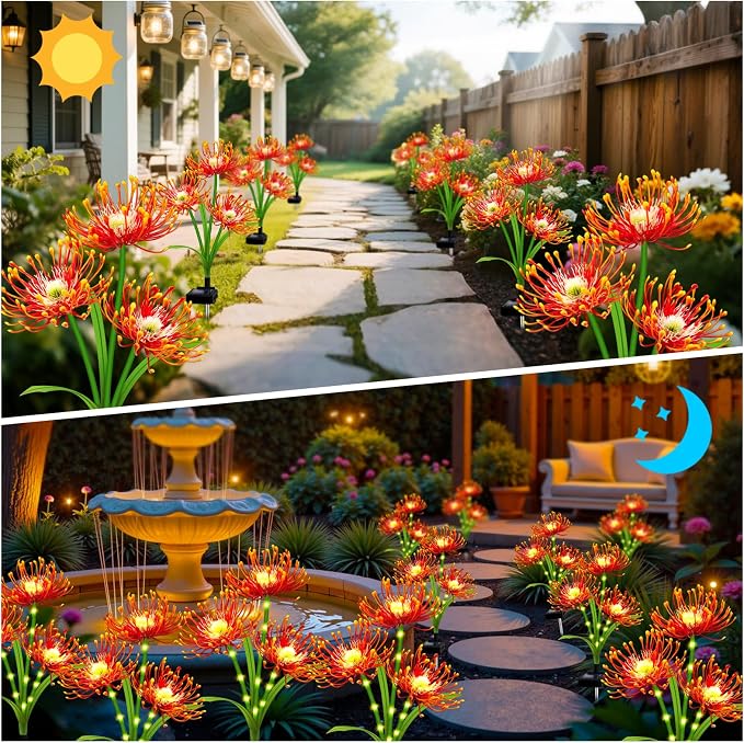 Solar Garden Flower Lights Outdoor,8 Pack Orange Spider Lily Lights with Glowing Stems,Waterproof Fall Decor Solar Yard Decor for Patio Lawn Pathway,Thanksgiving Garden Gifts for Women Mom Grandma