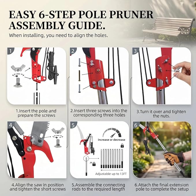 Manual Pole Saw for Tree Trimming, 13.7 Ft Extendable 2-in-1 Tree Pruner with Scissor and Steel Blade, Adjustable Long Handle Branch Cutter Pole Pruner and Pruning Saw for Yard Garden Patio