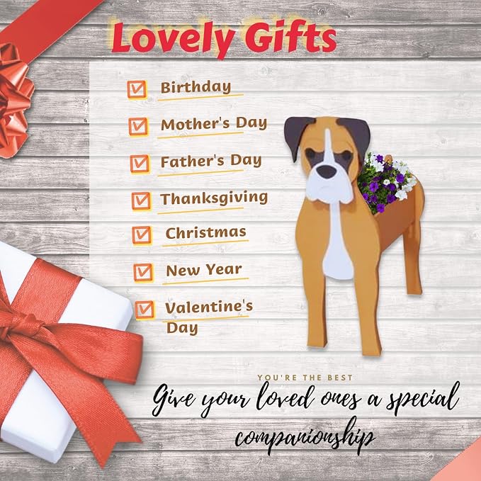 Boxer Dog Planter,Cute Large Dog Flower Pots,Gifts for Pet Lovers,Unique Animal Plant Pots,Office,Indoor Outdoor Garden Decor(9.84 * 7.3 * 17in)