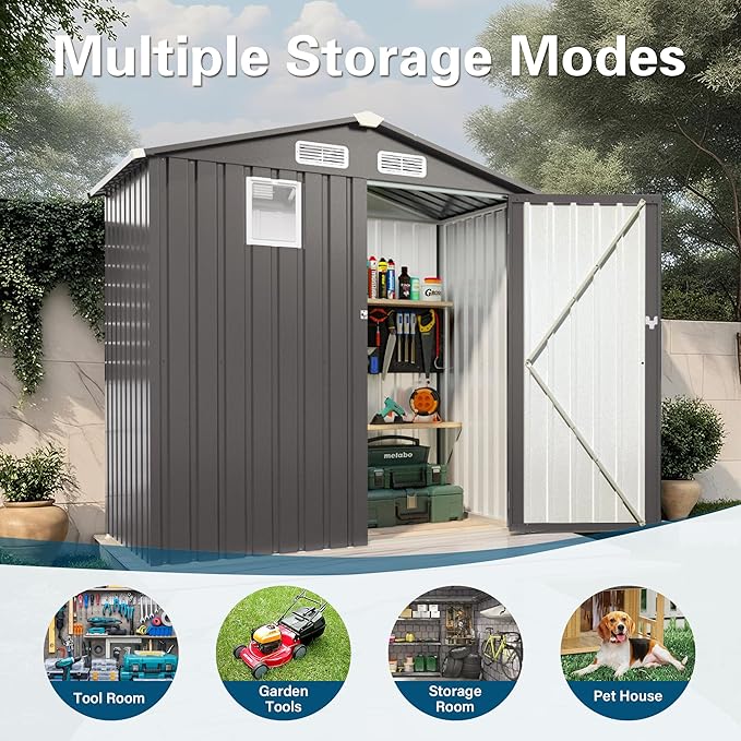 6x3.6FT Metal Storage Shed Outdoor Garden Tool Shed, Galvanized Steel Weather Resistant Compact Backyard Organizer, Lockable Utility Storage House for Patio Courtyard Equipment Storage with Vent