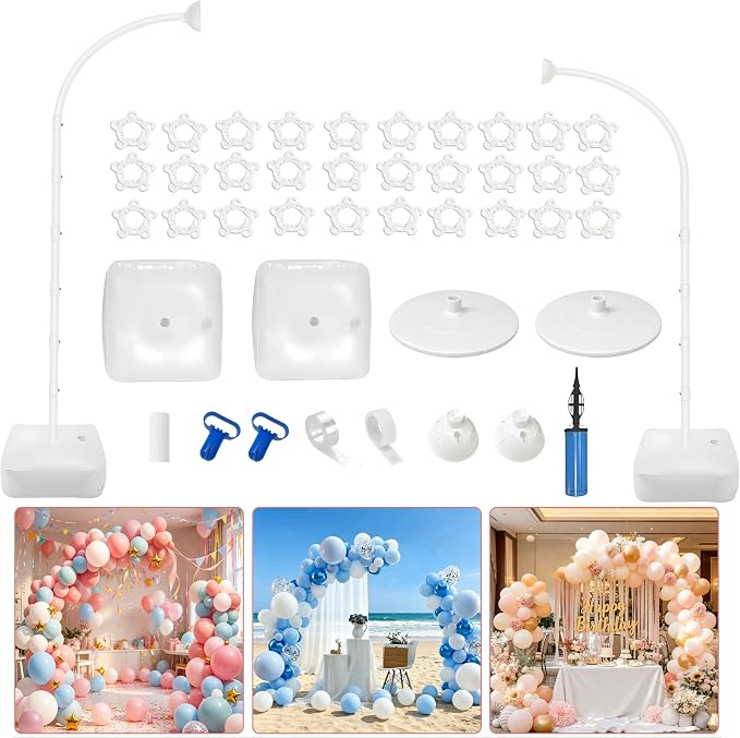 Balloon Arch Kit,Adjustable 8.2FT & 6FT Half Balloon Arch Stand with Base for Birthday Wedding Baby Shower Graduation Party Decorations(White)