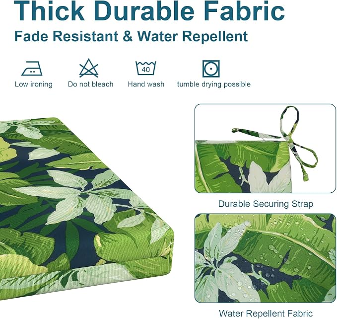 DYTXIII Set of 2 Outdoor Chair Cushions, Water Resistant 18.5"x16"x2" Square Seat Cushion for Patio Dining Chairs, High-Density Replacement Pads for Indoor Outdoor Furniture - Jungle Leaves