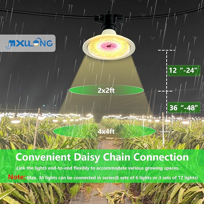 Outdoor LED Grow Lights, Waterproof String Grow Light, Full Spectrum Plant Growing Lights Greenhouse 44Ft Adjustable Cord 12 Lights