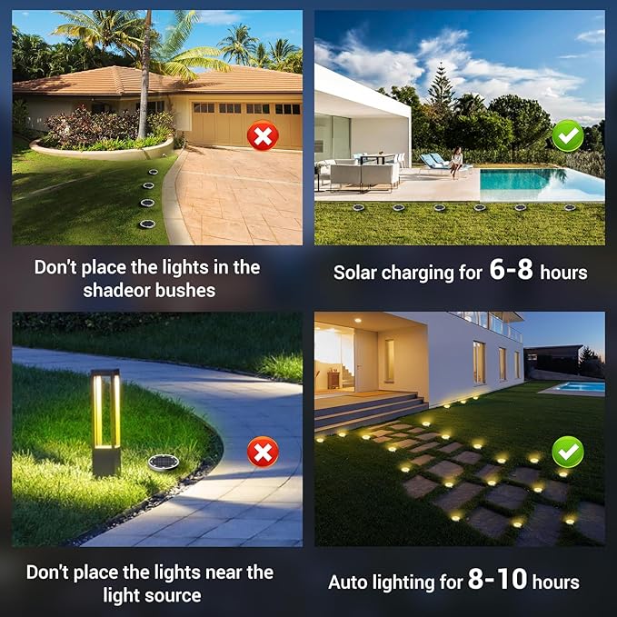 Peasur Mini Solar Ground Lights Outdoor, 4 Pack Flat Solar Powered Disc Lights, IP68 Waterproof, Anti-Rust, Landscape Lighting for Pathway Garden Yard Lawn Walkway Landscape Driveway, Warm White