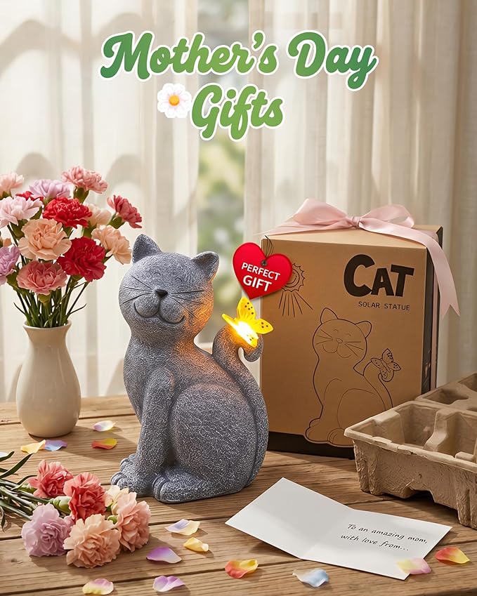 Nacome Cat Outdoor Statues for Garden: Outside Decor with Butterfly Clearance for Yard Art Lawn Ornaments Porch Patio Balcony Home House - Gifts for Mom Grandma Women