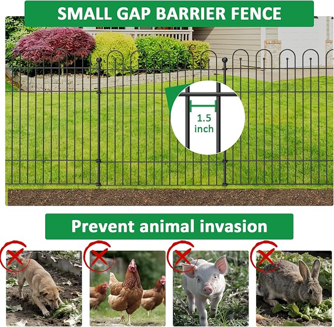 5 Panels Garden Fence Animal Barrier, 32 in (H) x11.8ft (L) Decorative Garden Fence, Rustproof Metal No Dig, Tall Garden Fencing, Dog Fence Outdoor for Yard, Patio