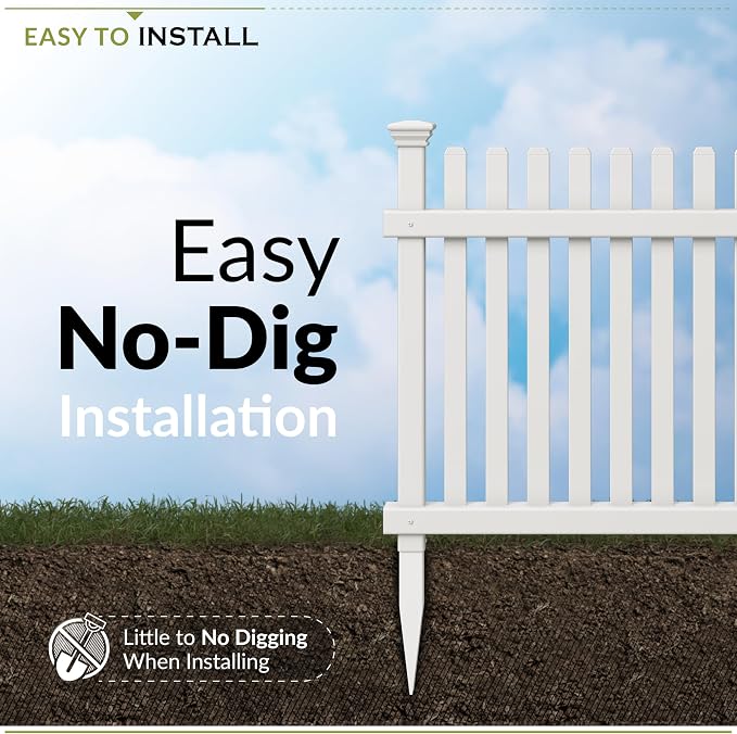 2ft H x 2ft W (3 Panels) No Dig Zippity Roger Rabbit Garden Fence Kit, White Vinyl Picket Panels, Garden Border and Edging for Dogs, Outdoor Dog Barrier for Yard, ZP19056