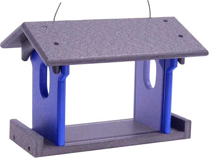 Bluebird Feeder - Poly Lumber - Hanging Blue Bird Feeder for Mealworms (Gray and Blue)
