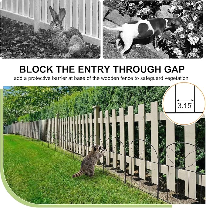 Small Garden Fence Animal Barrier, Decorative Garden Fence 24in(H) x 10ft(L), 10 PCS Rustproof Metal Fences Panel, Arch Black No Dig Fences, Rabbit and Dog Border Fencing for Flower Bed, Patio